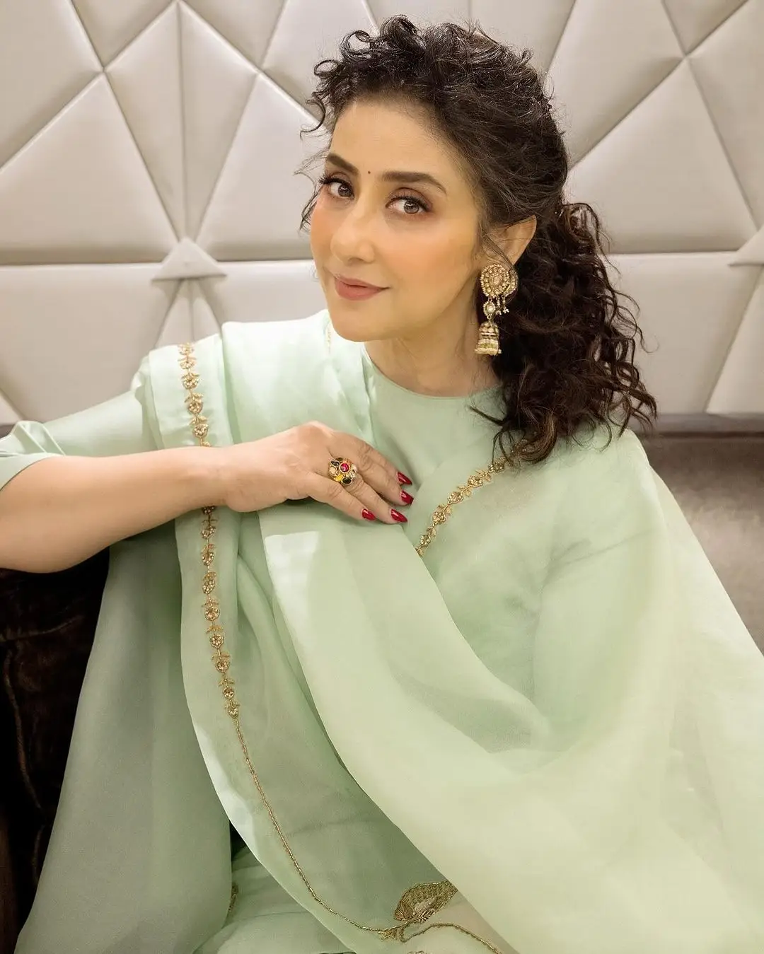 Bollywood Actress Manisha Koirala Stills in Green Dress